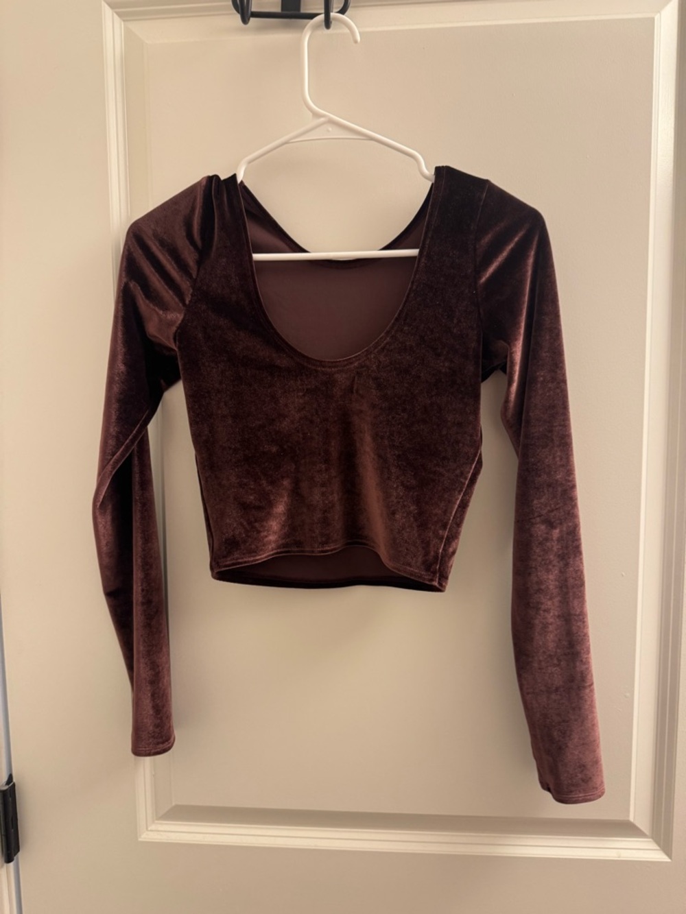 Abercrombie & Fitch Velvet Long-Sleeve Crop Top - Brown